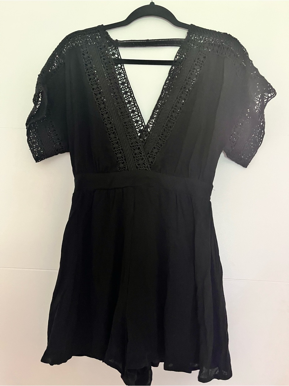 Forever 21 Black Crochet-Trim V-Neck Romper